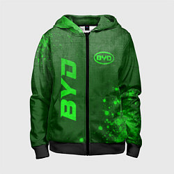 Толстовка на молнии детская BYD - green gradient вертикально, цвет: 3D-черный