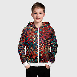 Толстовка на молнии детская Искажённые волнистые полосы красно-синий, цвет: 3D-белый — фото 2