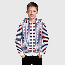Толстовка на молнии детская Полосатый морской орнамент с якорями, цвет: 3D-белый — фото 2