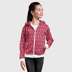 Толстовка на молнии детская Красно белый геометрический узор ретро, цвет: 3D-белый — фото 2