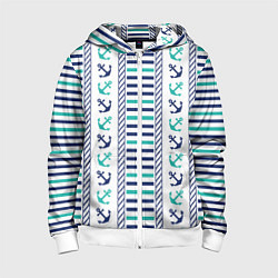 Детская толстовка на молнии Морской орнамент с якорями и полосками