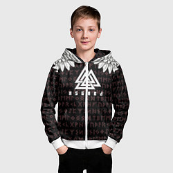 Толстовка на молнии детская Асгард на фоне рун и валькнут, цвет: 3D-белый — фото 2