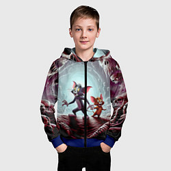 Толстовка на молнии детская Том и Джерри в пещере ужасов - хэллоуин, цвет: 3D-синий — фото 2