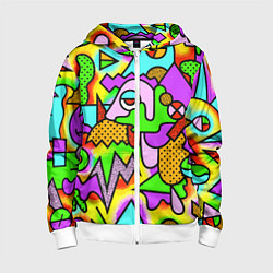 Толстовка на молнии детская Абстрактный цветной паттерн, цвет: 3D-белый