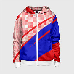 Толстовка на молнии детская Красно-синий текстурный с полосами, цвет: 3D-белый