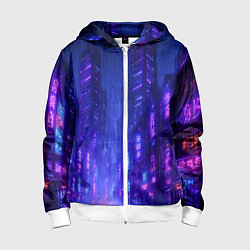 Толстовка на молнии детская Одинокий город неона, цвет: 3D-белый