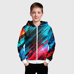 Толстовка на молнии детская Синяя и красная краска на черном, цвет: 3D-белый — фото 2