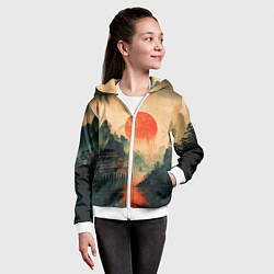 Толстовка на молнии детская Старый Японский монастырь, цвет: 3D-белый — фото 2