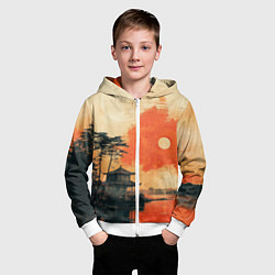 Толстовка на молнии детская Рыбацкий дом на закате, цвет: 3D-белый — фото 2