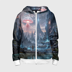 Детская толстовка на молнии Фантастический мир с медузами и озеро у гор