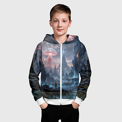 Толстовка на молнии детская Фантастический мир с медузами и озеро у гор, цвет: 3D-белый — фото 2