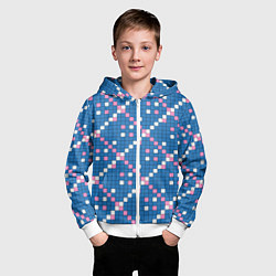 Толстовка на молнии детская Синяя розовая с белым плитка, цвет: 3D-белый — фото 2