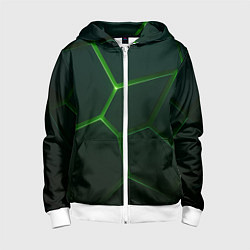 Толстовка на молнии детская Зеленые нано плиты, цвет: 3D-белый
