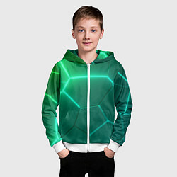Толстовка на молнии детская Зеленые неоновые плитки, цвет: 3D-белый — фото 2