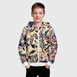 Толстовка на молнии детская Цветочный светло-коричневый с листьями, цвет: 3D-белый — фото 2