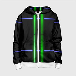 Детская толстовка на молнии Neon black light blue green line
