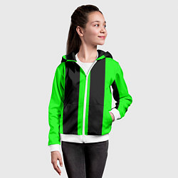 Толстовка на молнии детская Color green black lines, цвет: 3D-белый — фото 2