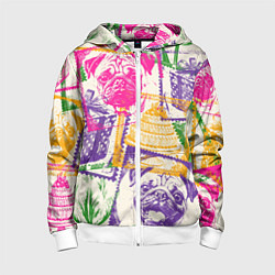 Толстовка на молнии детская Мопс и праздник, цвет: 3D-белый