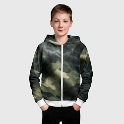 Толстовка на молнии детская Камуфляжная ткань с дымом, цвет: 3D-белый — фото 2