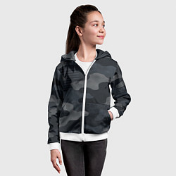 Толстовка на молнии детская Текстура - камуфляжная синяя ткань, цвет: 3D-белый — фото 2