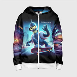 Толстовка на молнии детская Bender is a skateboarder in neon street - ai art, цвет: 3D-белый