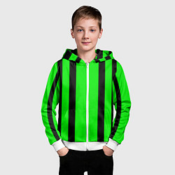 Толстовка на молнии детская Color black and green stripes, цвет: 3D-белый — фото 2