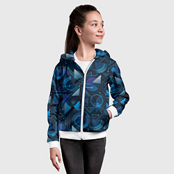 Толстовка на молнии детская Футуристическая сине-фиолетовая абстракция с хакер, цвет: 3D-белый — фото 2