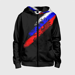 Толстовка на молнии детская Герб на фоне цветов флага на чёрном фоне, цвет: 3D-черный