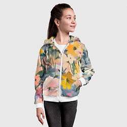 Толстовка на молнии детская Цветы цветочки, цвет: 3D-белый — фото 2