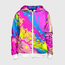 Толстовка на молнии детская Яркая абстракция из розовых и голубых красок, цвет: 3D-белый