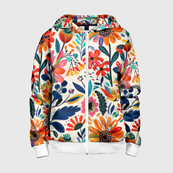 Толстовка на молнии детская Простые цветы, цвет: 3D-белый