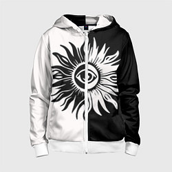 Детская толстовка на молнии Солнце черно-белое