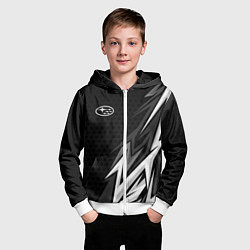 Толстовка на молнии детская Subaru - монохромный черный, цвет: 3D-белый — фото 2