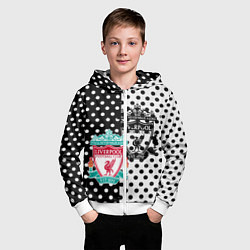 Толстовка на молнии детская Liverpool черно белые точки, цвет: 3D-белый — фото 2