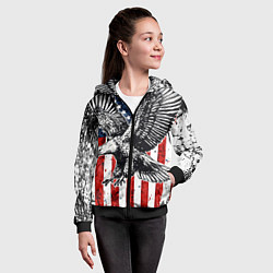 Толстовка на молнии детская Орел на фоне американского флага USA, цвет: 3D-черный — фото 2