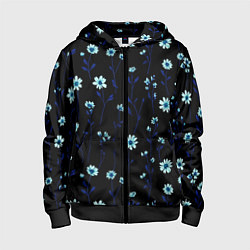 Толстовка на молнии детская Паттерн с маленькими синими цветами, цвет: 3D-черный