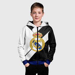 Толстовка на молнии детская Реал Мадрид черно белые полосы, цвет: 3D-синий — фото 2