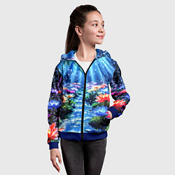 Толстовка на молнии детская Цветы на глубине освещённые лучами, цвет: 3D-синий — фото 2
