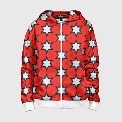 Толстовка на молнии детская Звезды на красном, цвет: 3D-белый