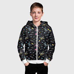 Толстовка на молнии детская Паттерн с черепами и геометрическими фигурами в ст, цвет: 3D-белый — фото 2