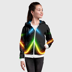 Толстовка на молнии детская Neon multicolored lines, цвет: 3D-белый — фото 2