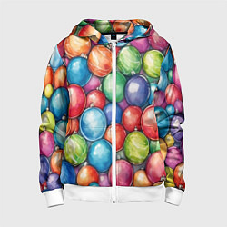 Толстовка на молнии детская Россыпь новогодних шаров, цвет: 3D-белый
