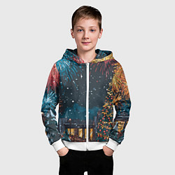 Толстовка на молнии детская Новогодний салют, цвет: 3D-белый — фото 2