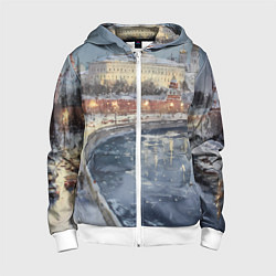 Толстовка на молнии детская Новогодние праздники в Москве, цвет: 3D-белый