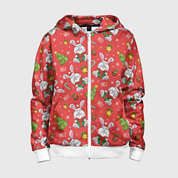 Детская толстовка на молнии Новогодний паттерн с зайчиком
