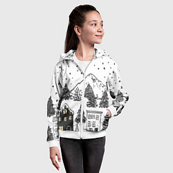 Толстовка на молнии детская Заснеженный черно-белый город, цвет: 3D-белый — фото 2