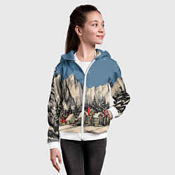 Толстовка на молнии детская Небольшой новогодний город в горах, цвет: 3D-белый — фото 2