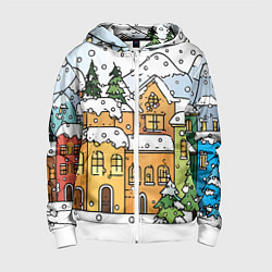 Толстовка на молнии детская Новогодний снегопад, цвет: 3D-белый