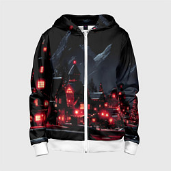 Толстовка на молнии детская Новогодняя ночь и красные гирлянды, цвет: 3D-белый