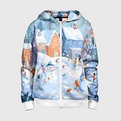 Толстовка на молнии детская Предновогодний день во дворе, цвет: 3D-белый